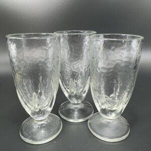 Vintage Clear Crinkle Glass Parfait Footed Glasses Cups Set 3 BarWare Tumblers